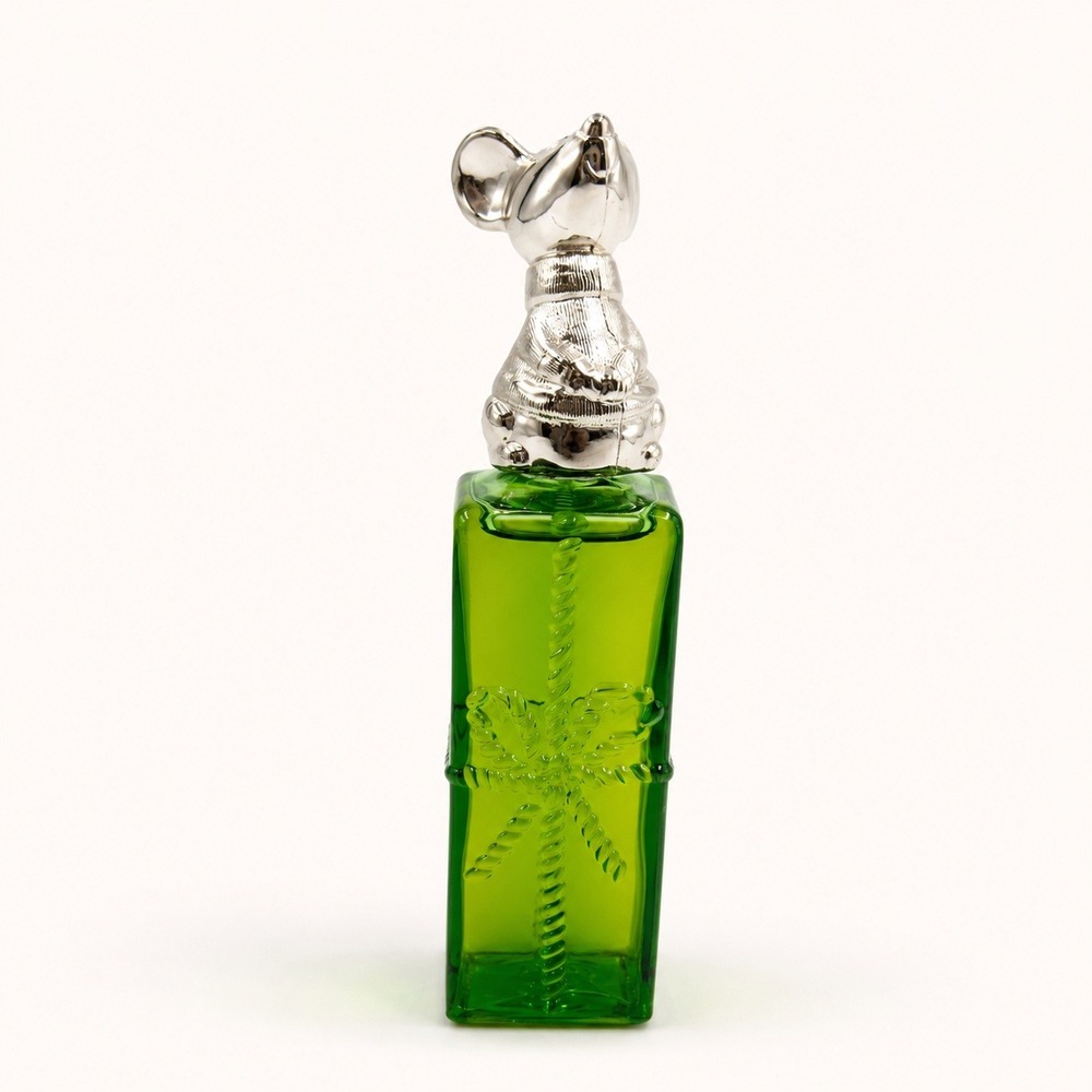 Vintage Avon Sweet Honesty Green Glass Cologne Bottle Silver‎ Mouse 1.25oz